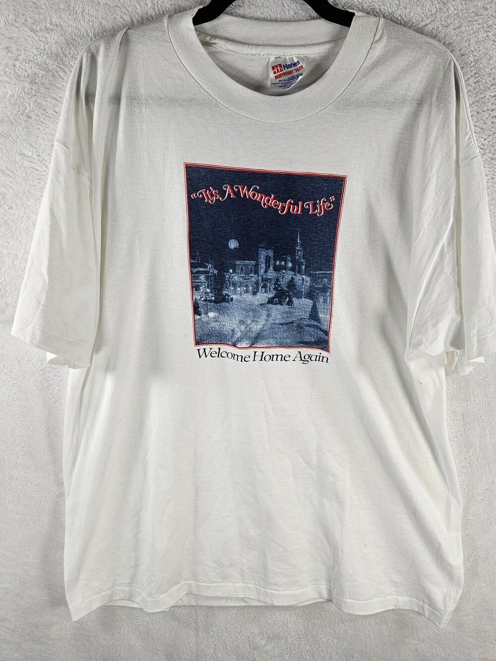 Vintage 90s Hanes Wonderful Life Graphic T-Shirt White Size XL *Fits As Large